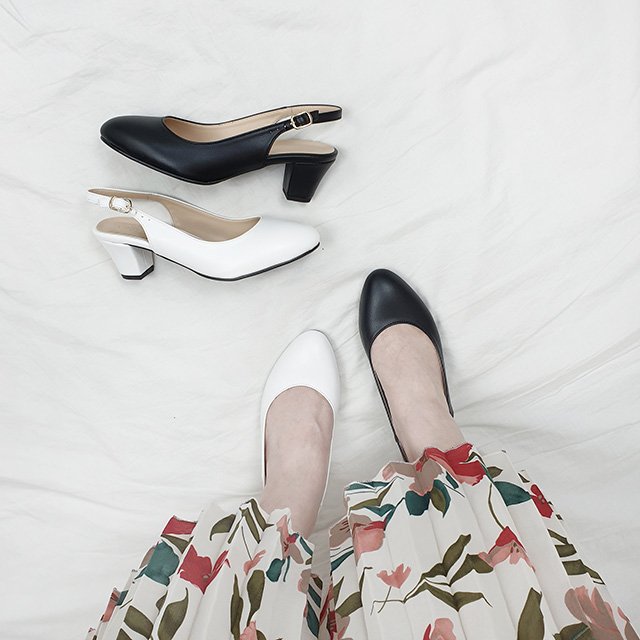 르멜 국산 민자 키높이 빅사이즈 통굽 미들힐 슬링백 6cm