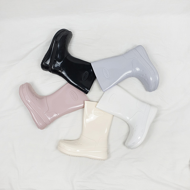 디엘 유광 미들 키높이 장화 통굽 레인부츠 4cm