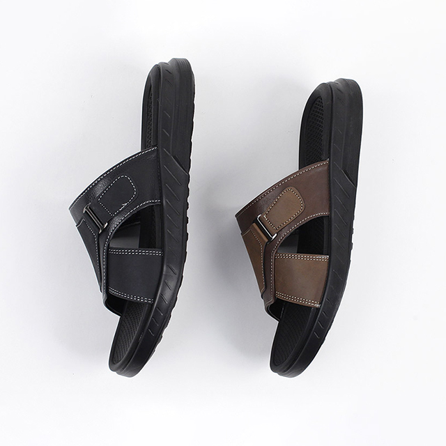 행텐 국산 남성 가죽 벨트 덮개 사무실 쿠션 통굽 슬리퍼 4cm
