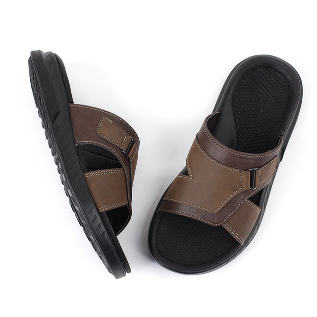 행텐 국산 남성 가죽 벨트 덮개 사무실 쿠션 통굽 슬리퍼 4cm