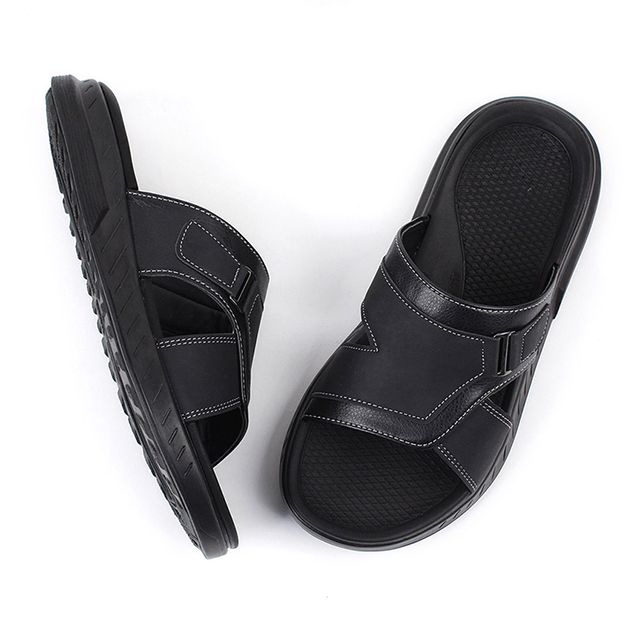 행텐 국산 남성 가죽 벨트 덮개 사무실 쿠션 통굽 슬리퍼 4cm