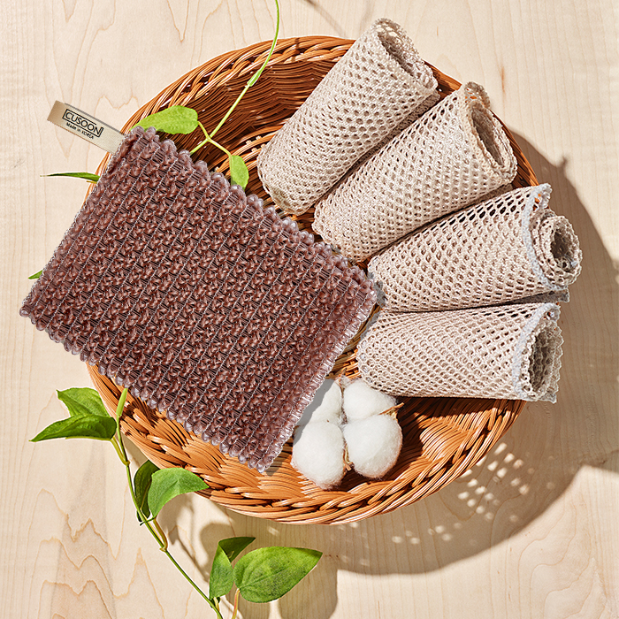 씨유순 구리 수세미 2종 세트-구리항균 그물망사 수세미 2P & 구리사 손잡이형 버블 수세미 2P