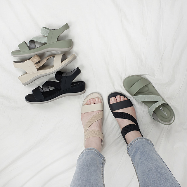 라트 가벼운 빅사이즈 키높이 밴딩 스트랩 쿠션 웨지 샌들 4cm