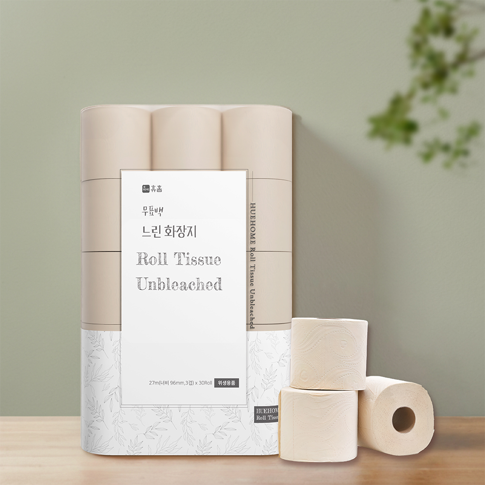 휴홈 먼지없는 무표백 느린 화장지 3겹 30롤 대표이미지 섬네일