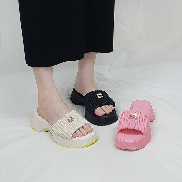 아르 스퀘어 미니로고 주름 통굽 키높이 슬리퍼 5cm 대표이미지 섬네일