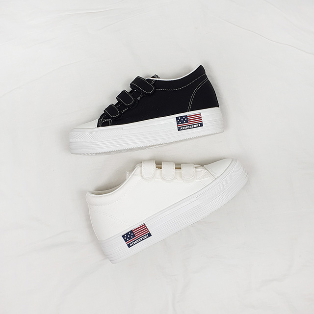 가우 국산 캔버스 세줄 벨크로 키높이 통굽 스니커즈 5cm