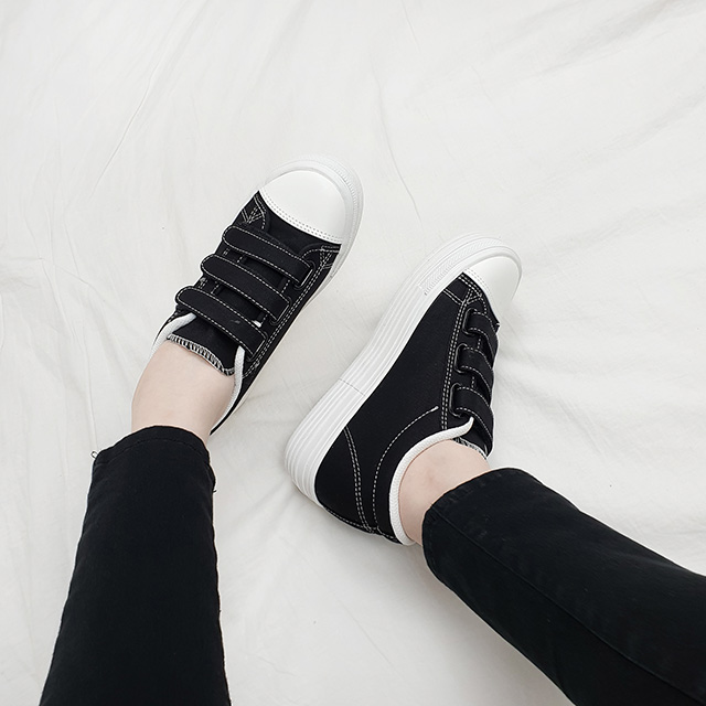 가우 국산 캔버스 세줄 벨크로 키높이 통굽 스니커즈 5cm