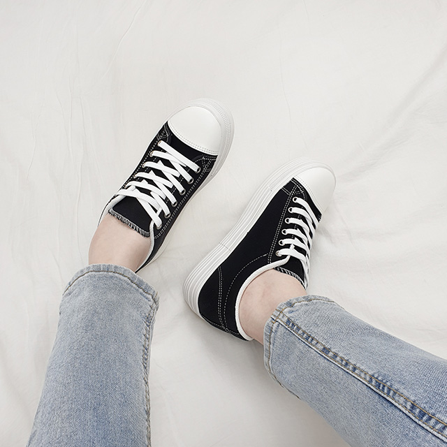 바사 국산 패치 포인트 키높이 캔버스 통굽 스니커즈 5cm