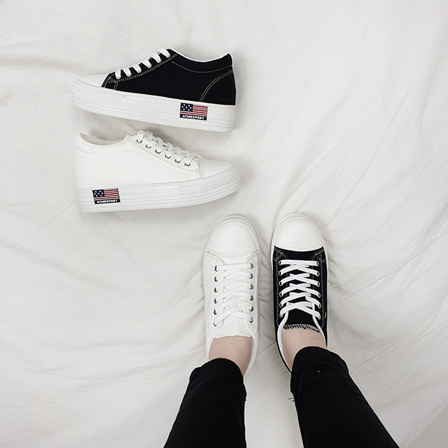 바사 국산 패치 포인트 키높이 캔버스 통굽 스니커즈 5cm