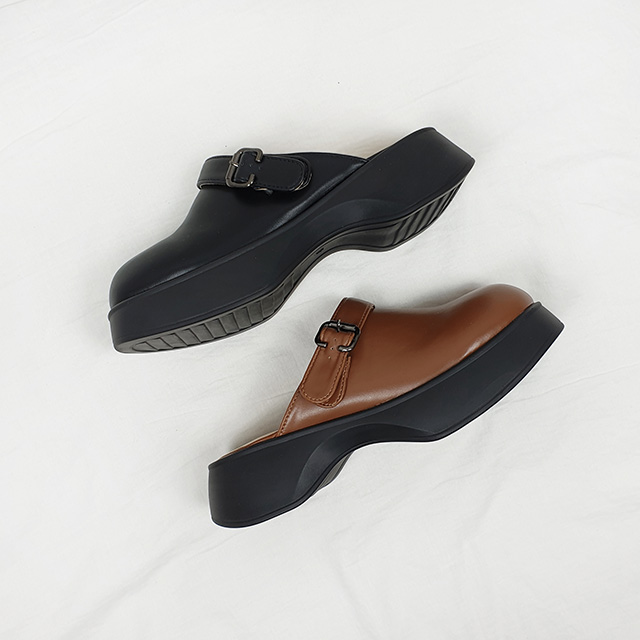 하르 국산 스퀘어 오버솔 통굽 키높이 뮬 블로퍼 5cm