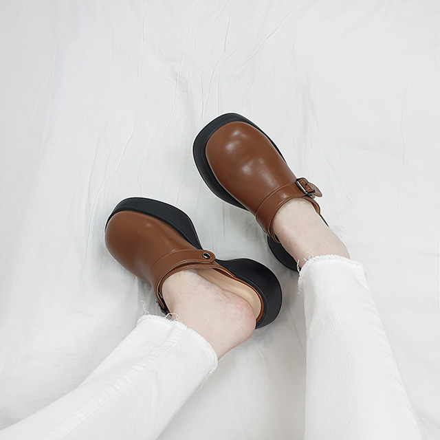 하르 국산 스퀘어 오버솔 통굽 키높이 뮬 블로퍼 5cm