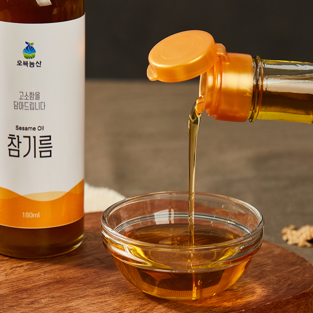 [오복농산]저온압착 국내산 통 참깨로 착유한 참기름 180ml,250ml