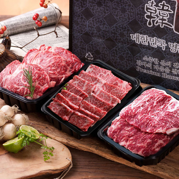 [산들한우] 1등급 구이선물세트 2호 600g(등심200g+채끝200g+갈비살200g) 대표이미지 섬네일