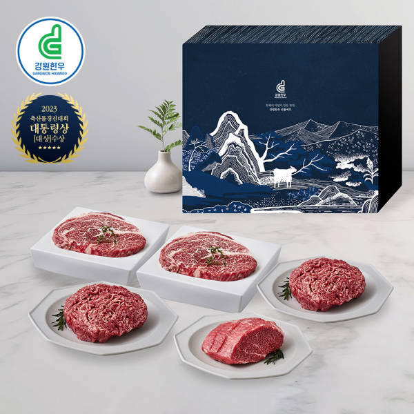 강원한우 종합세트 2호, 1+등급 이상, 총 1kg(등심 200g 2팩, 불고기 200g 2팩, 국거리 200g 1팩)