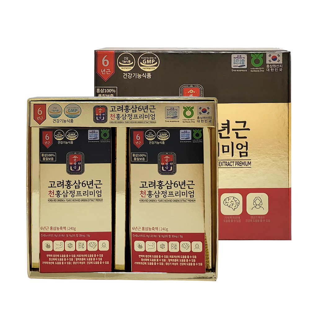 대한홍삼진흥원 천왕삼 고려홍삼6년근 천홍삼정프리미엄 100% 240g x 2병 쇼핑백증정 대표이미지 섬네일