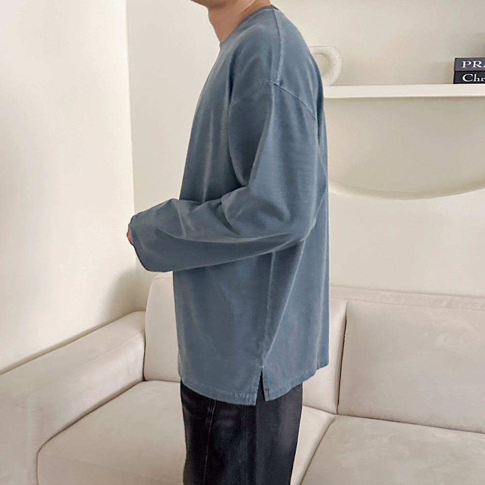 빈티지 피그먼트 오버핏 티셔츠 무지 긴팔티 