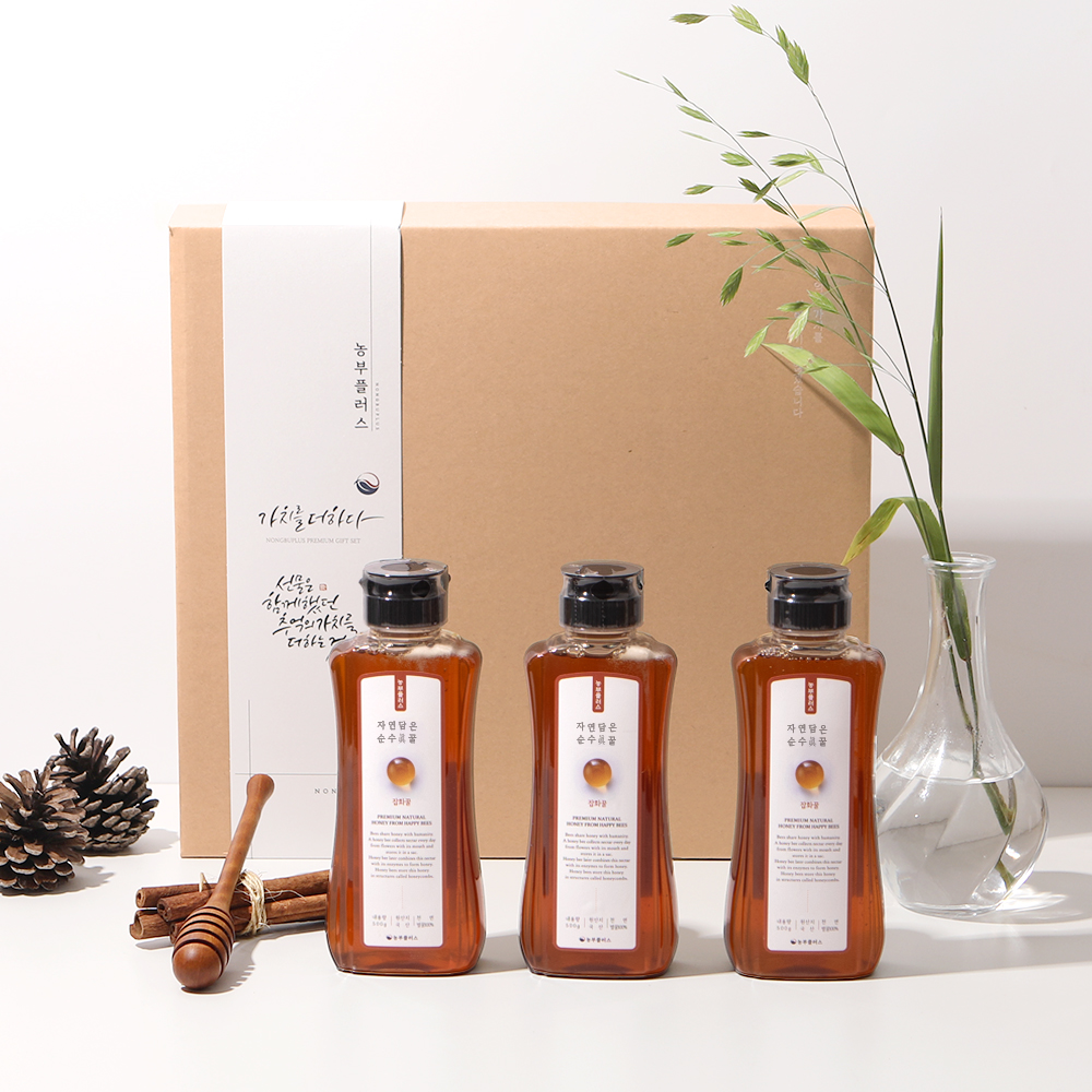 농부플러스 국산 토종꿀 아카시아꿀 밤꿀 잡화꿀 500g 3구선물세트