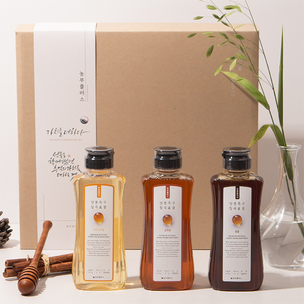 농부플러스 국산 토종꿀 아카시아꿀 밤꿀 잡화꿀 500g 3구선물세트