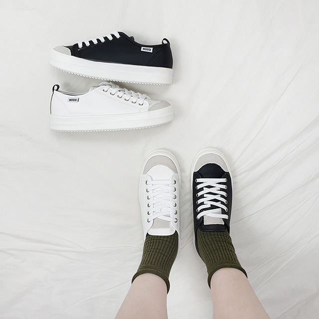 시즈 국산 미니라벨 화이트 블랙 통굽 스니커즈 3cm