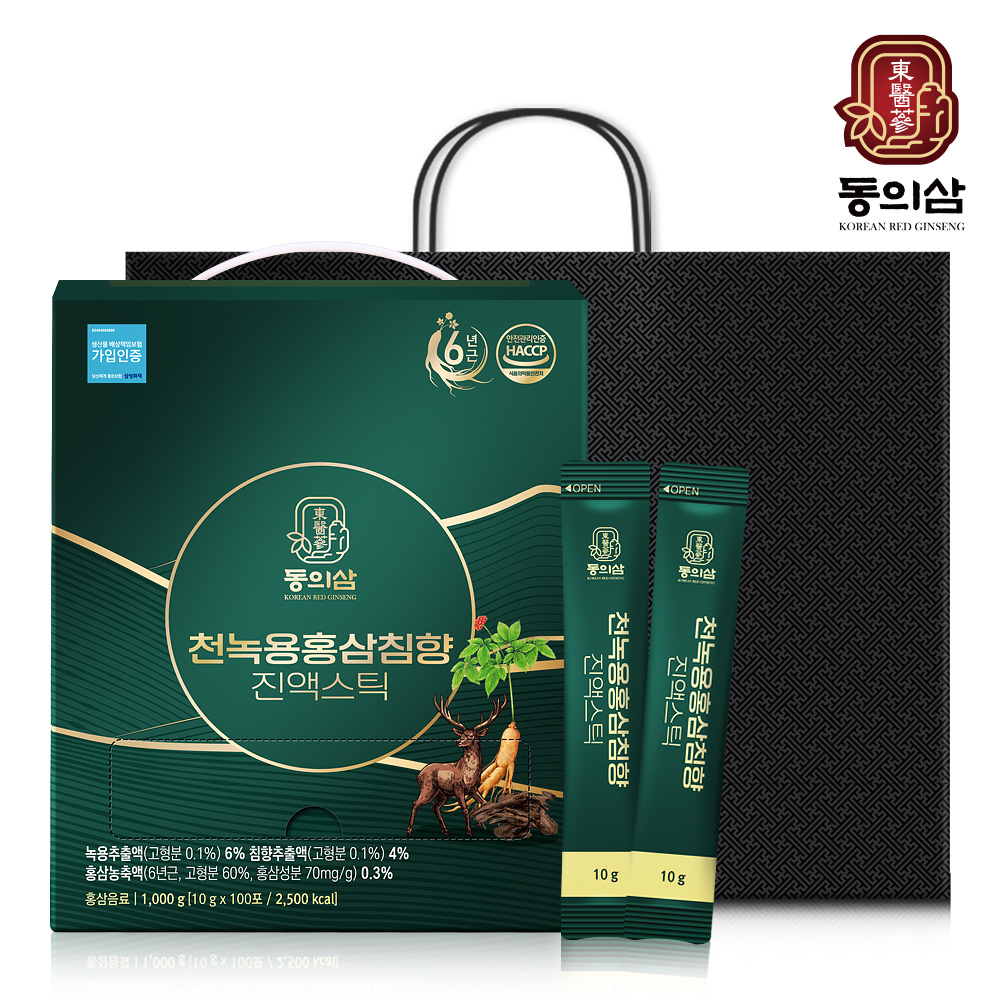 동의삼 천녹용홍삼침향 진액스틱(10g x 100포) +쇼핑백포함 2027-07-15