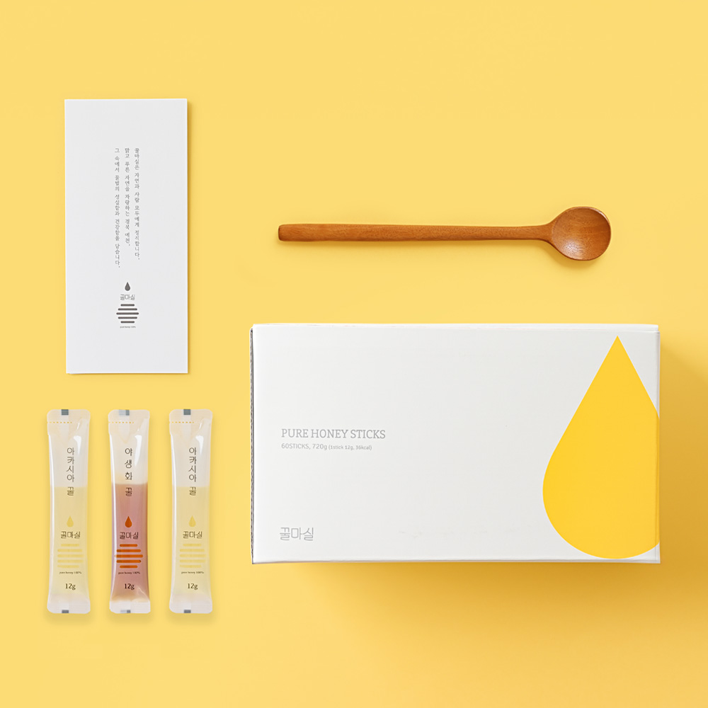 꿀마실 천연벌꿀 3종 혼합 꿀스틱 12g 60개(아카시아꿀, 야생화꿀, 밤꿀)