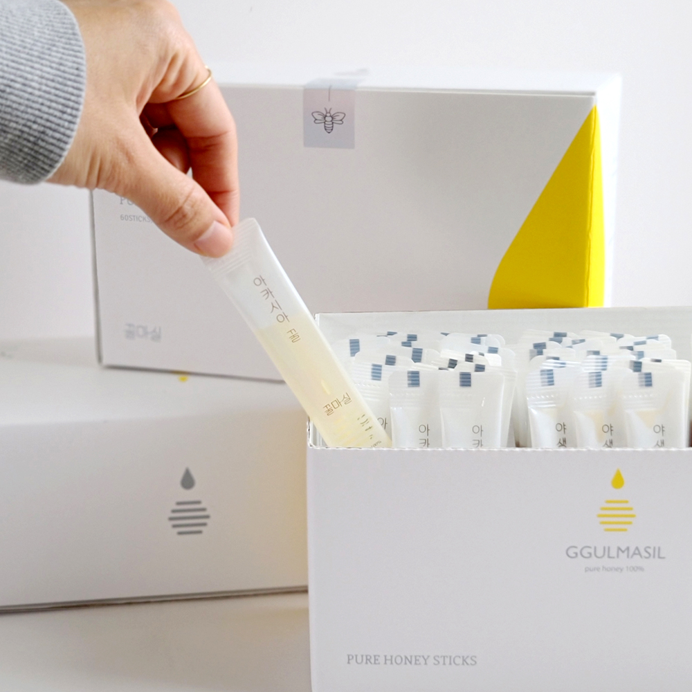꿀마실 천연벌꿀 3종 혼합 꿀스틱 12g 60개(아카시아꿀, 야생화꿀, 밤꿀)
