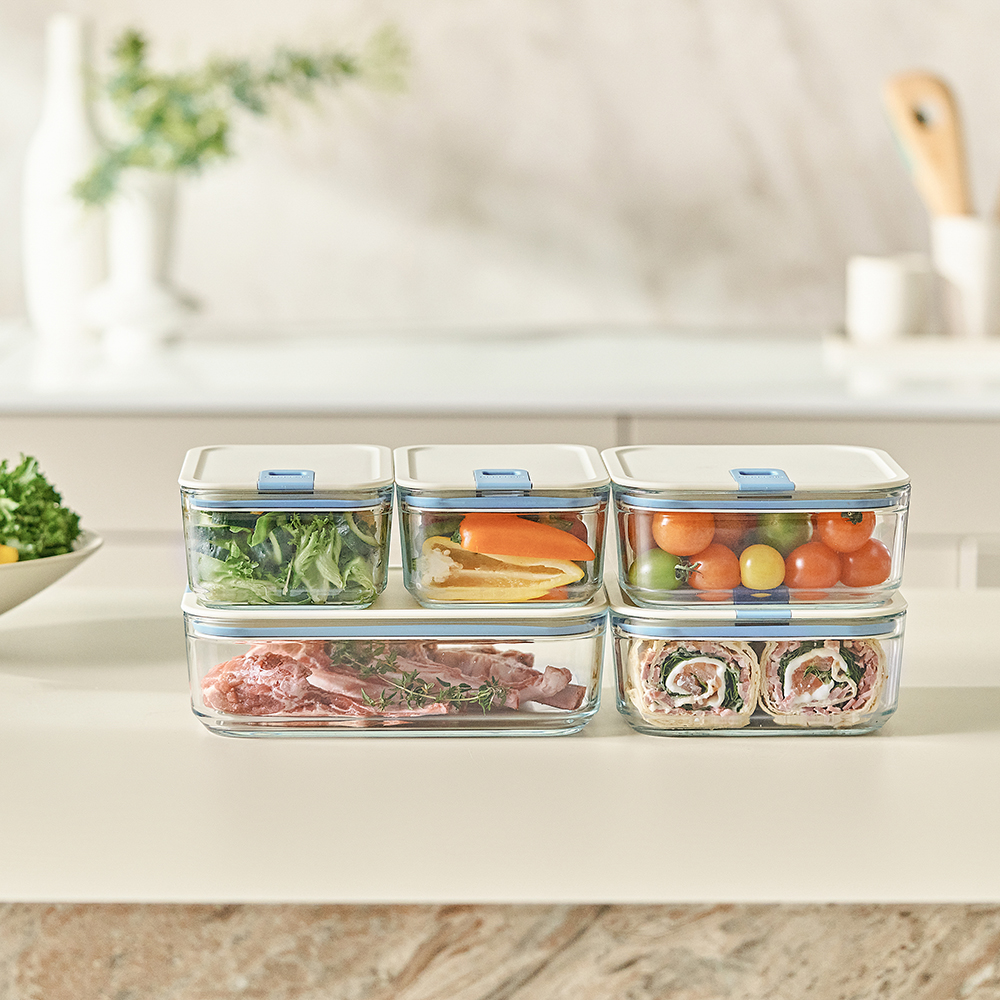 네오플램 퍼펙트씰M 유리 밀폐용기 진공 반찬통 냉동밥보관 냉장고 정리 용기 직사각 1100ml