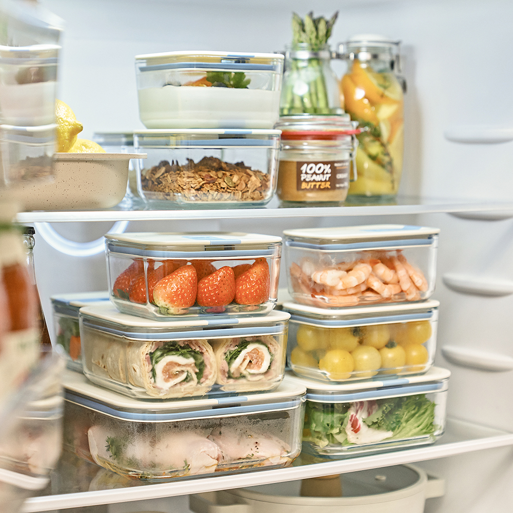 네오플램 퍼펙트씰M 유리 밀폐용기 진공 반찬통 냉동밥보관 냉장고 정리 용기 직사각 750ml