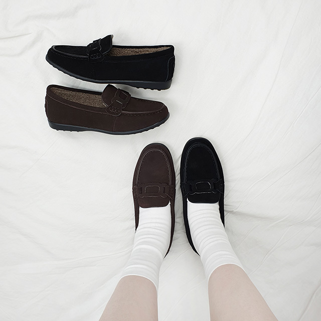 카엘 소가죽 세무 털안감 키높이 말랑 겨울 로퍼 4cm