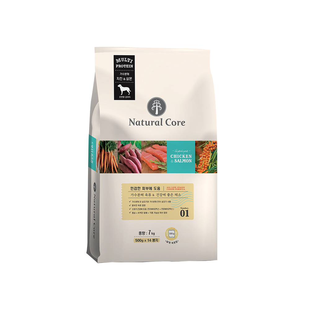 네츄럴코어 치킨&연어 강아지사료 7kg 개별 소포장