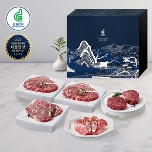 강원한우 로스세트 1호, 1+등급 이상, 총 1kg(등심 200gx2팩, 안심 200gx1팩, 채끝 200gx1팩, 특수부위 200gx1팩) 대표이미지 섬네일